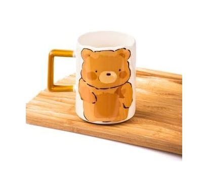 Diğer 57858324452173099283959 Sevimli Ayı Kabartmalı Porselen Kupa - 350 Ml, El Dekoru Boyama, Şık Ve Dayanıklı Kupa,krem, Mug50K Açık Altın