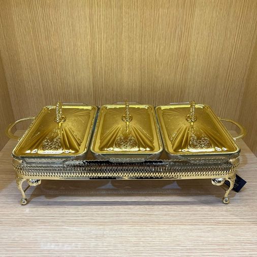Diğer 57858324452190899283959 Anne Altın Kaplama Üç Bölmeli Isıtıcılı Yemek Servis 51 X 26 X 18 Cm Açık