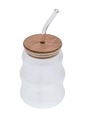 Diğer 57858324452215499283959 500Ml Bambu Kapaklı Cam Bardak, Cam Pipetli Silikon Kapak Contalı İnce Çizgi Desenli Soğuk İçecekler İçin Kahve Meyve Suları Ve Çayları İçin Ergonomik Şık Tasarım Açık Altın