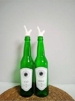 Diğer 57858324452226399283959 Yağdanlık 2 Adet Cam Şişe Yağlık Sirkelik 750 Ml Yeşil Cam 0