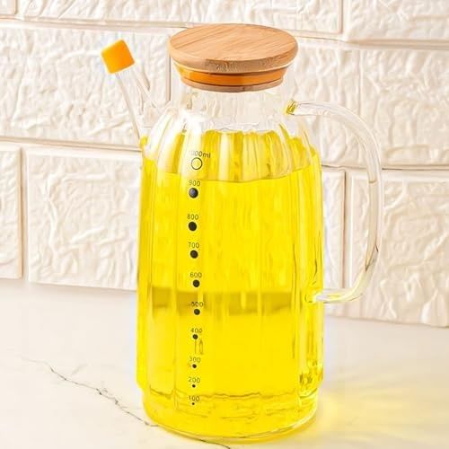 Diğer 57858324452232699283959 Borosilikat Cam Bambu Vakum Kapak Pinterest Mutfak Yağdanlık Sürahi Seti 1000Ml 0