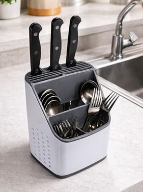 Diğer 57858324452286999283959 Beylini Tezgah Üstü Kaşıklık Organizer Dekoratif Kaşık Çatal Bıçak Dik Kaşıklık Mutfak Standı Düzenleyici Açık Gri