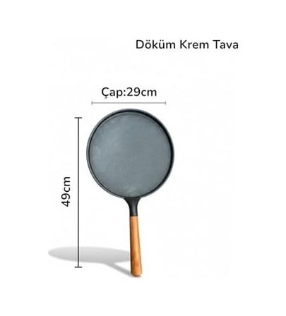 Diğer 57858324452485799283959 Granit Döküm 29Cm Tavası, Gözleme Tava, Çıkarılabilir Ahşap Sap Açık Mavi