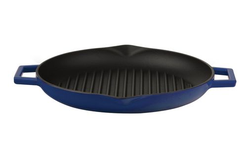 Diğer 57858324452490199283959 Döküm Yuvarlak Kızartma Tavası, Metal Kulplu, 30 Cm, Mavi Açık Ceviz