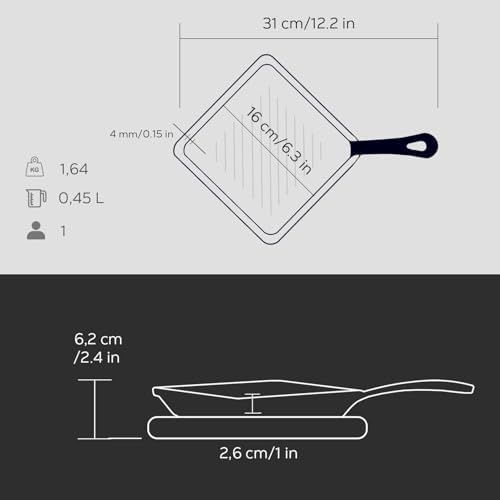 Diğer 57858324452535599283959 Döküm Mini Kare Izgara Tava Kayın Ahşap Altlıklı Döküm Demir Yekpare Saplı Ölçü 16X16Cm. Açık Ceviz