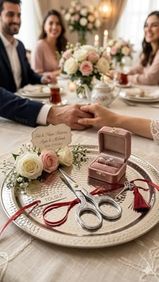 Diğer 57858324452732499283959 Gümüş Renk Lüks Nişan Ve Söz Tepsisi Makası - Tasarım İşlemeli Söz Makası - Paslanmaz Çelik Şık Kesim Söz/nişan Aksesuarı Abanoz
