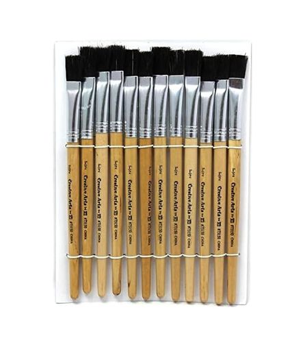 Diğer 57858324452744199283959 Flat Tip Easel Paint Brushes, Short Stubby Handle, 0.50 Inch, Natural Handles, Bristles, 12/pack Ahşap