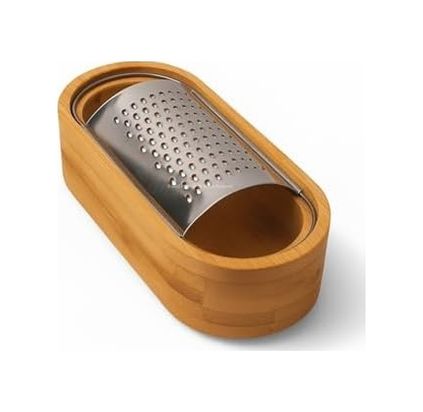 Diğer 57858324452776799283959 Ahşap Bambu Hazneli, Yatay Oval Metal Bombeli, Çok Amaçlı İnce Rende, 7 X 15,5 Cm, Peynir, Sarımsak, Sebze, Çikolata, Dayanıklı, Pratik Temizlenebilir, Ergonomik Mutfak Rende Açık Gri