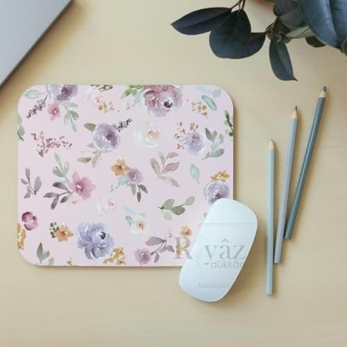 Diğer 57858324453039699283959 Pastel Çiçekler Pembe Zemin - Dikdörtgen Mouse Pad, 17,5 Cm X 19,50 Cm 001
