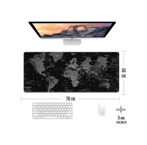 Diğer 57858324453128299283959 Dünya Haritası Oyun Gaming Klavye Mouse Pad Masa Matı 70X30Cm Kaymaz Kauçuk Taban Dikişli Kenar 001