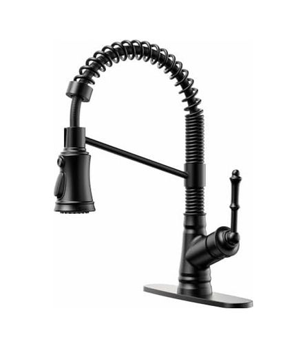Diğer 57858324453681599283959 Aşağı Çekmeli Püskürtücülü Tek Seviyeli Mutfak Lavabo Bataryası, Tek Saplı Çekmeli Mutfak Bataryası, Mat Siyah Açık Beyaz