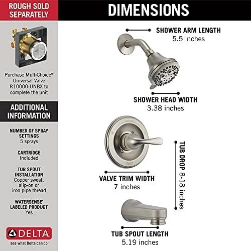 Diğer 57858324453828899283959 Delta Faucet T13420-Sspd Klasik Küvet Ve Duş, 10 X 7 X 10 İnç, Paslanmaz Açık Mavi
