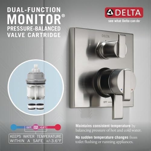 Diğer 57858324453860199283959 Delta Faucet T27867-Cz Açısal Modern Monitör 17 Serisi Vana 3 Ayar Entegre Duş Trimi, Saptırıcılı, Şampanya Bronz Açık Mavi
