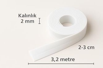 Diğer 57858324454071199283959 3.2 Metre Su Geçirmez Bant Beyaz Kendinden Yapışkanlı Lavabo Duvar Kenar, Küf Ve Nem Önleyici Açık Gri