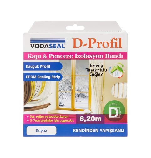 Diğer 57858324454204899283959 53.01.049 Kapı Pencere İzolasyon Bandı, Kauçuk Profil, Kendinden Yapışkanlı, Beyaz 0
