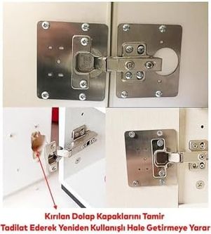 Diğer 57858324454299799283959 Menteşe Tamir Sacı Pratik Paslanmaz Dolap Tamir Onarım Kiti Kapak Menteşe Tamir Onarım Seti 2 Adet Ahşap