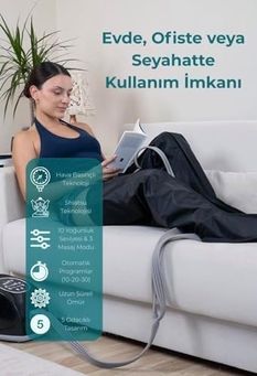Diğer 57858324454563299283959 Hava Basınçlı 5 Odalı Bacak Kol Karın Masaj Aleti Giyilebilir Kontrol Panelli Lenf Drenaj Cihazı Açık Mavi