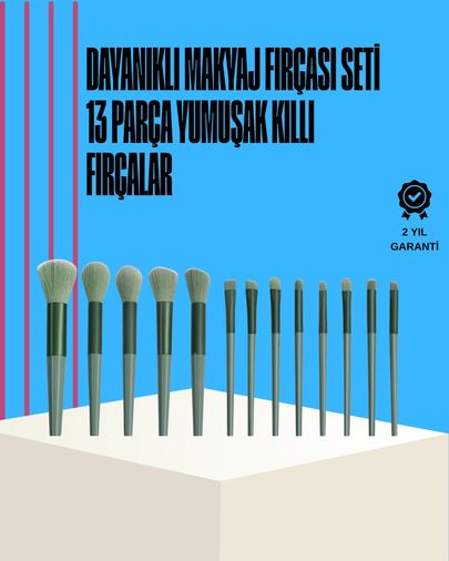 Diğer 94859234 Taşınabilir Ergonomik Yapılı 13 Adet Fiber Kıllı Yüz Ve Göz Makyaj Fırçası Seti