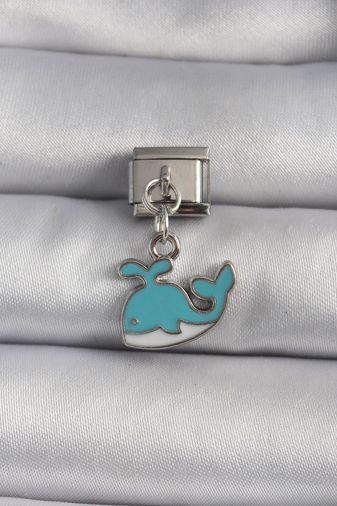Diğer BC1106-BLNC 316L Çelik Gümüş Renk Sallantı Mavi Balina Model Charm Çok Renkli