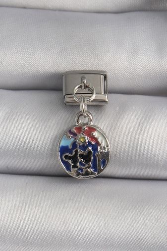 Diğer BC1117-BLNC 316L Çelik Gümüş Renk Sallantı Dünya Model Charm Çok Renkli