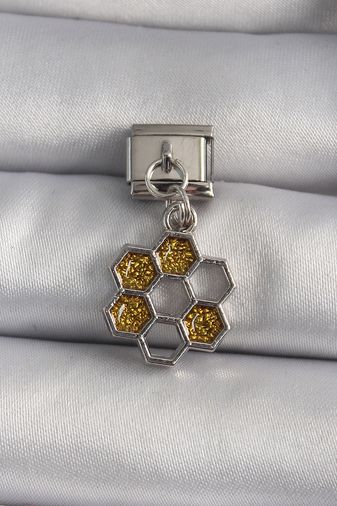 Diğer BC1158-BLNC 316L Çelik Gümüş Renk Sallantı Simli Bal Beteği Model Charm Çok Renkli