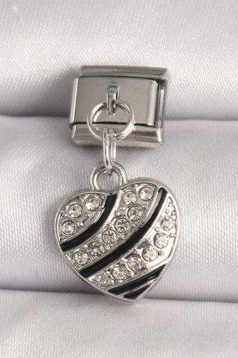 Diğer BC1316-BLNC 316L Çelik Gümüş Renk Zirkon Taşlı Kalp Model Charm Çok Renkli