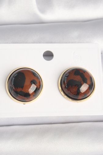 Diğer BKP10347-BLNC Pirinç Gold Renk 3D Daire Leopar Model Kadın Küpe Altın