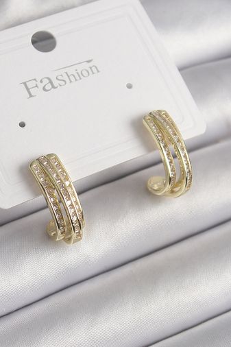 Diğer BKP9977-BLNC Pirinç Gold Renk Zirkon Taşlı Yarım Halka Model Kadın Küpe Altın