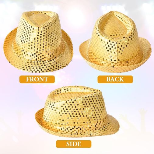 Diğer Disko Star Altın Gold Payetli Fötr Şapka Yetişkin Boy - Huvj-860256 18