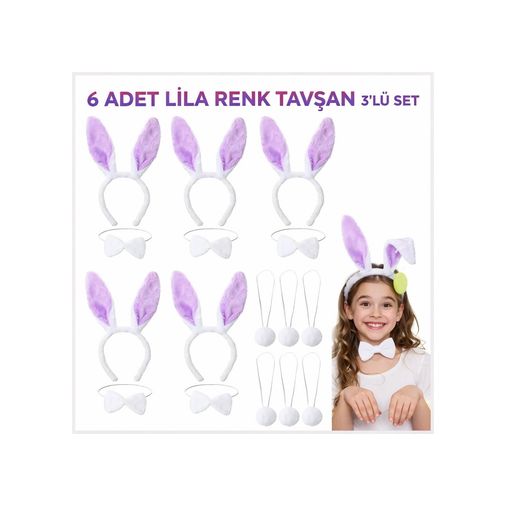 Diğer Lila Tavşan Sahne Seti 6&amp 39 Lı Set Taç Papyon Kuyruk - Huvj-811530 18