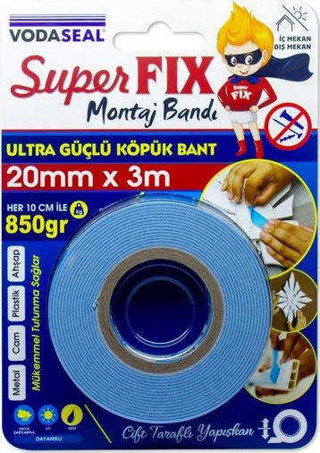 Diğer MEY018680838010574-BLMY Mey İthalat Vodaseal Süper Fix Çift Taraflı Montaj Bandı 20 Mm 3 Metre