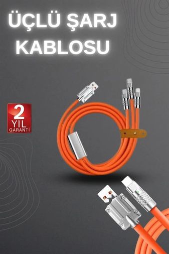 Diğer MEYTDUUCZS219KABLO3-BLMY Mey İthalat 120W Hızlı Şarj Kablosu Turuncu Yüksek Güç Kapasitesi Çoklu Şarj Girişi