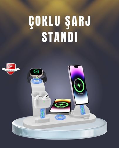 Diğer MEYTDXUCZÇOKLUŞARJSTANDI-1-BLMY Mey İthalat İphone, Airpods Ve Akıllı Saat Uyumlu Çoklu Şarj Cihazı