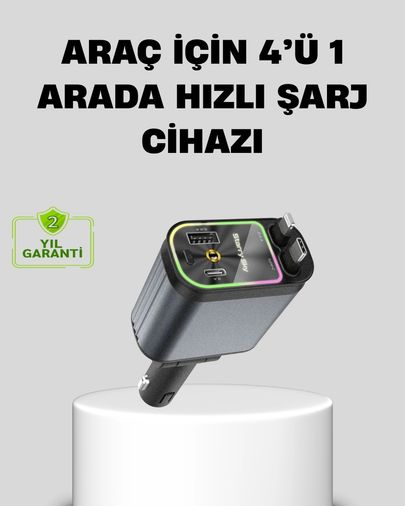 Diğer MEYTDXUCZZZ4LÜARAÇSETİ-BLMY Mey İthalat Araç Şarj Cihazı 66W 4 Portlu Hızlı Şarj Ve Led Işıklı
