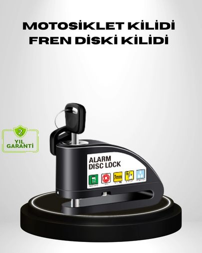 Diğer MEYTDXUCZZZMOTORKİLİT-1-BLMY Mey İthalat Titreşim Sensörlü Alarmlı Motosiklet Disk Kilidi 14Mm Çelik Çift Kilitleme