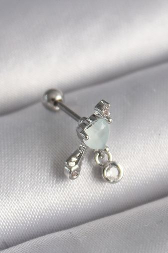 Diğer PR1229-BLNC 316L Çelik Gümüş Renk Beyaz Minelik Kalp Sallantı Zirkon Taş Detay Tragus Piercing