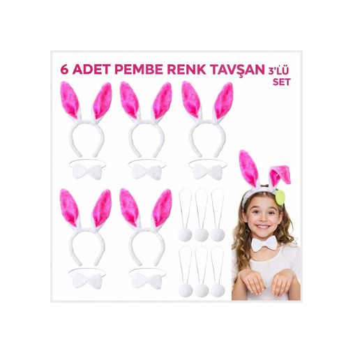 Diğer Şeker Pembesi Tavşan Sahne Seti 6&amp 39 Lı Set Taç Papyon Kuyruk - Huvj-811531 18