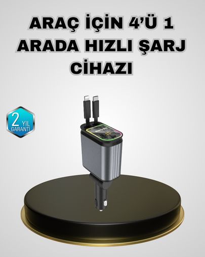 Diğer TKNXUCZZZ4LÜARAÇSETİ-1MKR Araç Şarj Adaptörü 66W Pd Qc Hızlı Şarjlı Ve Çekilebilir Kablolu