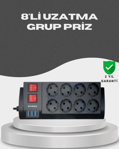 Diğer TRİTHLTUCZZZ8LİPRİZ-2-BLNCCC Akım Korumalı 8 Li Priz 3 Usb Li Uzatma Kablosu Isıya Dayanıklı 2 Metre
