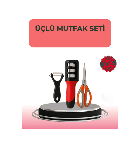 Diğer TRİTHLTUUCZZZMUTFAKSETİ-4-BLNCCC 3 Parçalı Çok Fonksiyonlu Mutfak Makas Seti Paslanmaz Çelik, Ergonomik Tasarım Çok Renkli
