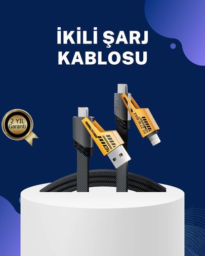 Diğer TRİTHLTXUCZİKİLİŞARJKABLOSU-3-BLNCCC Örgülü Tasarım 4 Ü 1 Arada Usb-C Lightning Hızlı Şarj Kablosu -