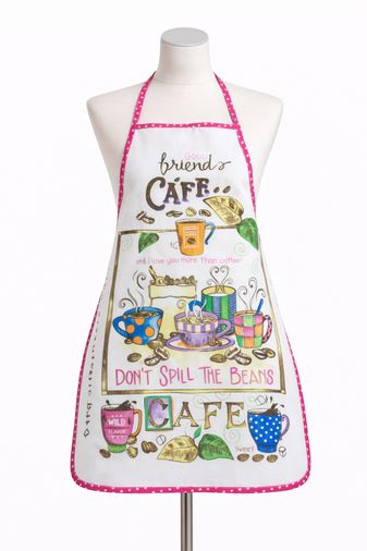Dijital Baskılı Sıvı Geçirmez Desenli Mutfak Önlüğü - Cafe (Fuşya Biyeli)