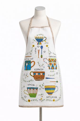Dijital Baskılı Sıvı Geçirmez Desenli Mutfak Önlüğü - Coffee (Kahve Biyeli)