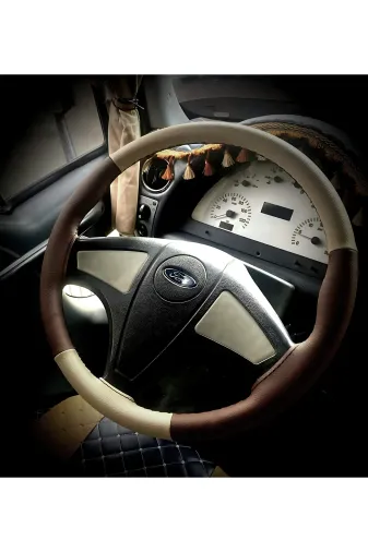 DİKİŞLİ DİREKSİYON KILIFI BEJ DERİ KAHVE DERİ SİYAH DİKİŞ FORD 3230 İCİN