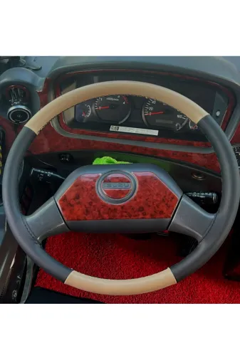 DİKİŞLİ DİREKSİYON KILIFI BEJ DERİ SİYAH DERİ SİYAH DİKİŞLİ ISUZU NOVO LUX 2013 KASA İÇİN