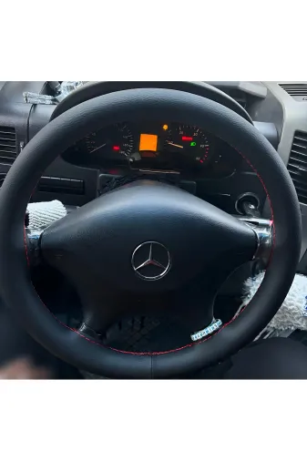 DİKİŞLİ DİREKSİYON KILIFI İTHAL SİYAH DERİ KIRMIZI DİKİŞLİ MERCEDES SPRİNTER 2013 ONCESİ