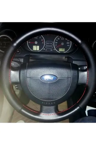 DİKİŞLİ DİREKSİYON KILIFI NOKTALI DERİ MİNİKARE KARBON DERİ KIRMIZI DİKİŞLİ F.OR.D CONNECT
