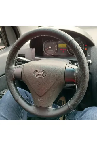 DİKİŞLİ DİREKSİYON KILIFI NOKTALI SİYAH GRİ DİKİŞLİ HYUNDAİ ACCENT / GETZ İÇİN