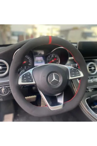 DİKİŞLİ DİREKSİYON KILIFI NUBUK DERİ KIRMIZI YÜZÜK/DİKİŞ MERCEDES İÇİN