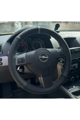 DİKİŞLİ DİREKSİYON KILIFI NUBUK NOKTALI DERİ GRİ YÜZÜK GRİ DİKİŞLİ OPEL ASTRA İÇİN